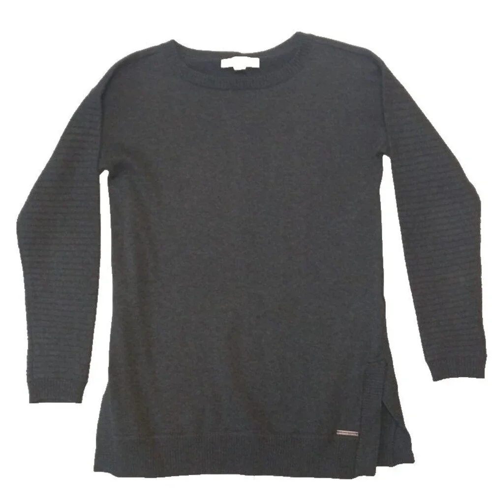Michael Kors Gray/Navy Cotton Pullover Sweater Women's Sm. Crew Long Sleeve